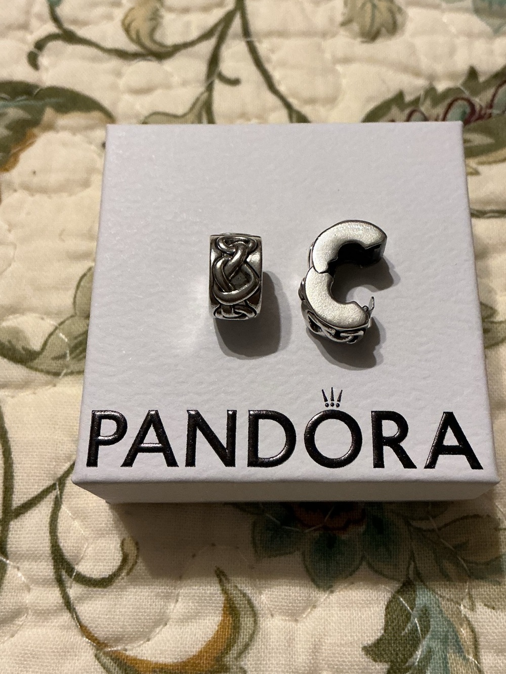 Two Pandora Knotted Hearts Clip Charms in original package. - Picture 2 of 4